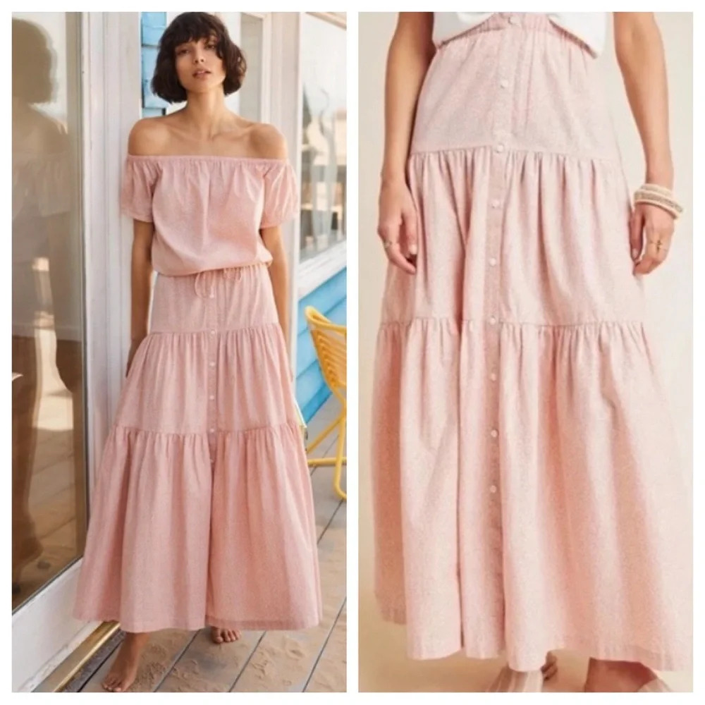 Anthropologie Pink Tiered Maxi Skirt